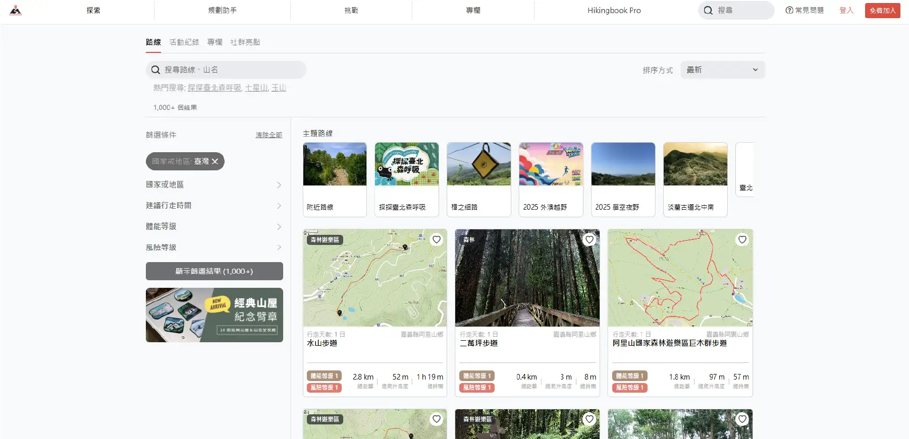 Hikingbook提供非常多台灣各地的路線